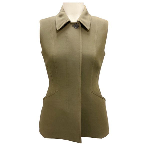 CHRISTIAN DIOR OLIVE STRUCTURED WOOL AND SILK VEST - Picture 1 of 5